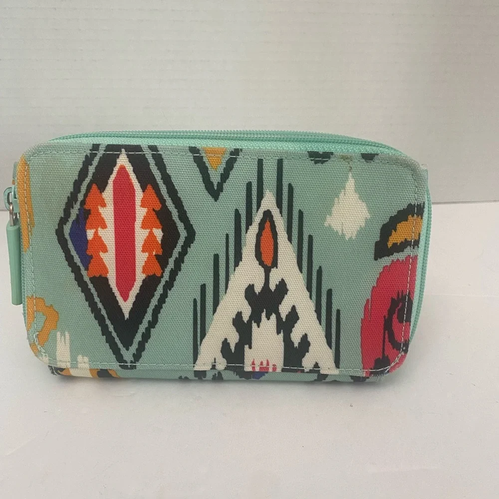 Vera Bradley Green and Red Cosmetic Bag with Ikat Design